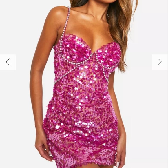 Boohoo Pink Sequin Mini Dress - Picture 1 of 3